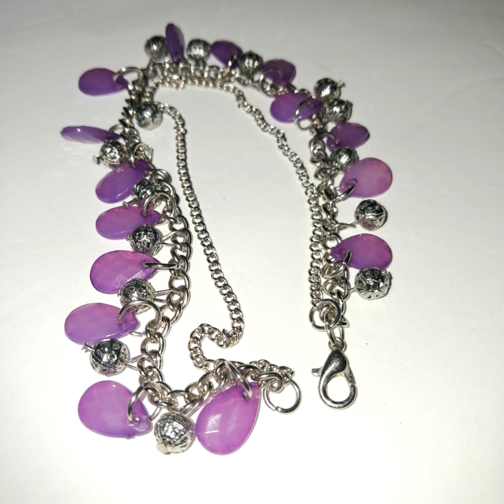 Fushia and Silver Balls Double Strand Bracelet